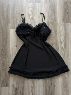 Black Lace-Trim Satin Chemise Slip - Women Intimates